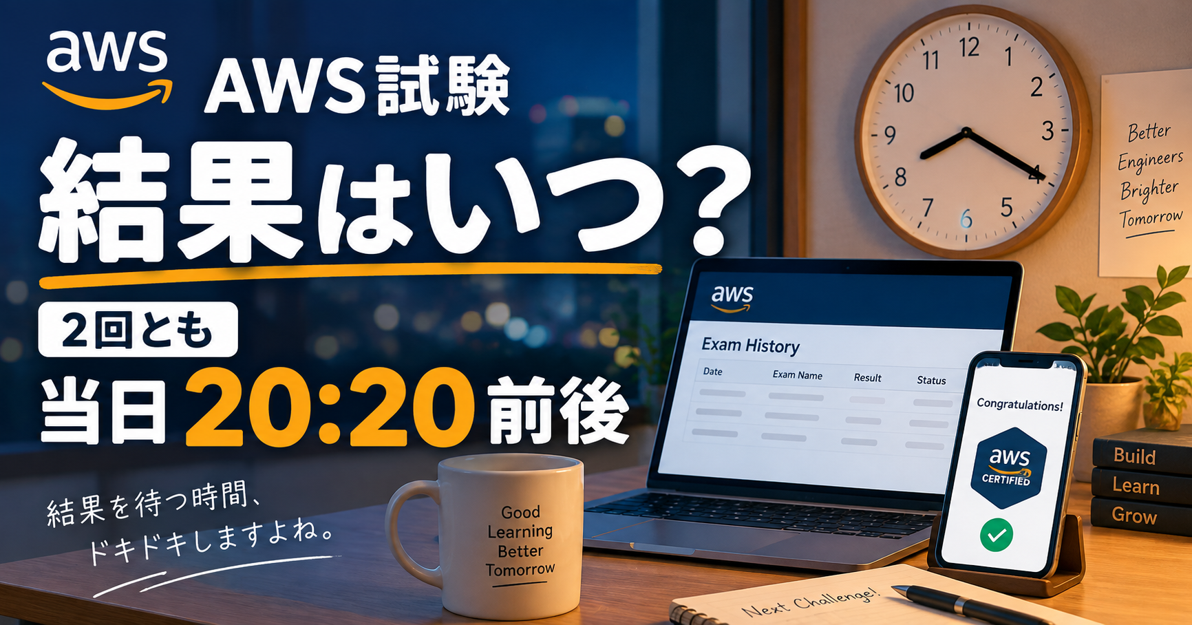 AWS試験の結果はいつ？2回とも当日の20時20分前後だった体験